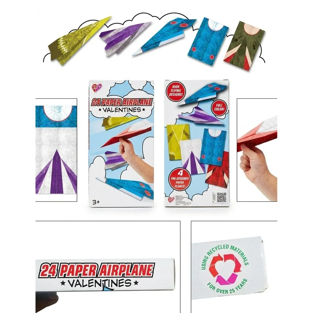 Studio 2/14 24 Paper Airplane Valentines Kit Kids Classroom Exchange New Sealed